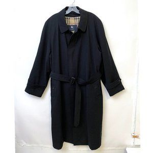 Vtg Burberrys Black Long Trench with Detachable Lining Nova Check Coat Mens 44 R